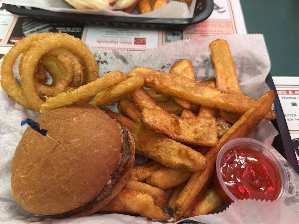 Burger with Fries and Onions